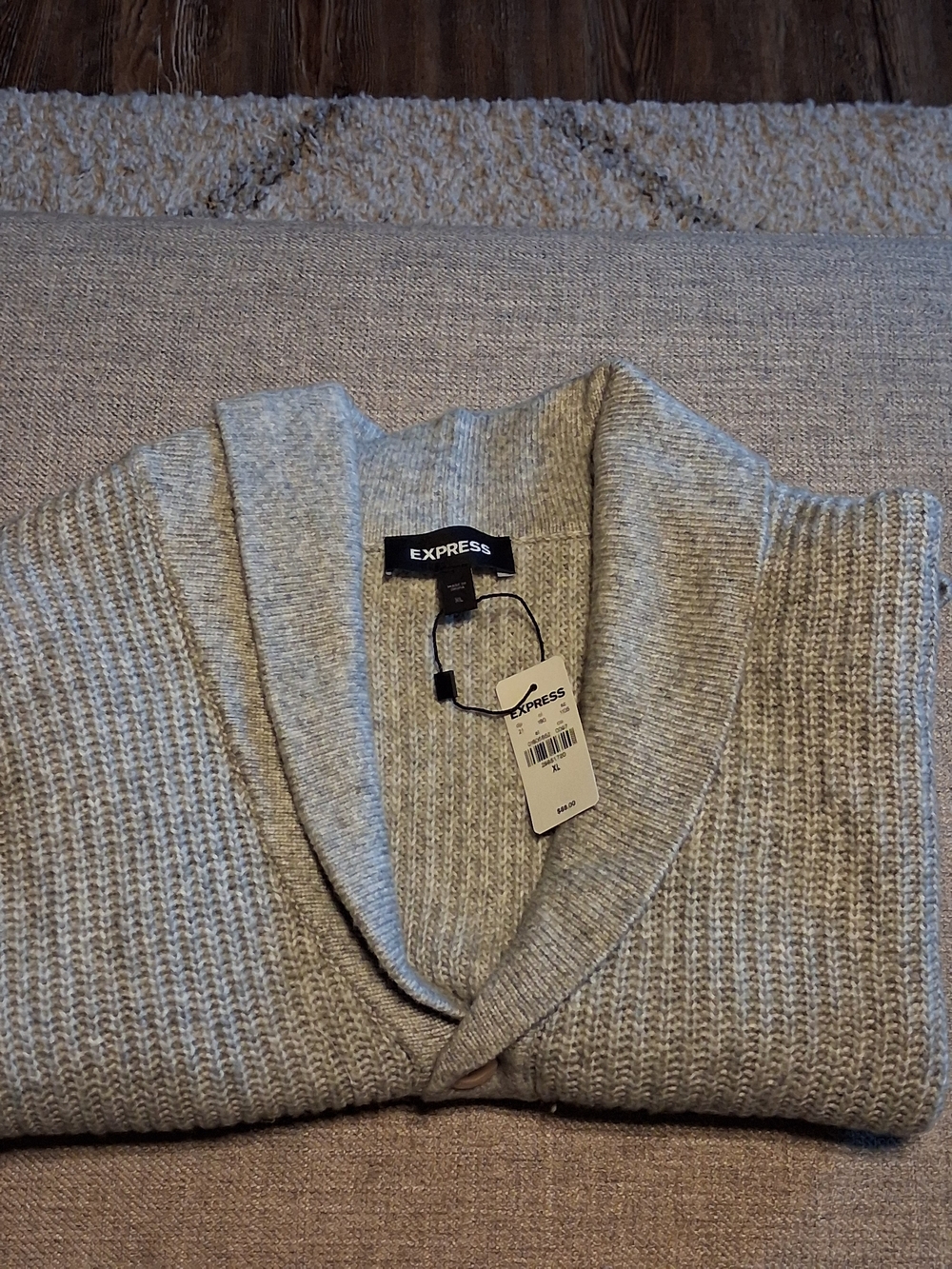 Express Men's Light Heather Gray Shawl Collar Cardigan